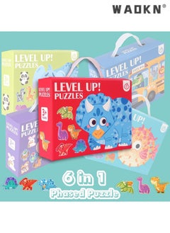 WAOKN Puzzles 6-in-1, Puzzle for 3-5 Years Old Kids, Travel Toy, Beginner Floor Puzzle, Large Size Shaped, Preschool Educational Toys (Dinosaur)  - Image 2