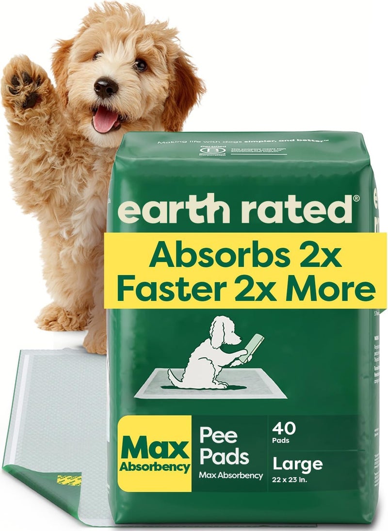 إيرث ريتد Earth Rated وسائد تبول الجراء ذات الامتصاص الأقصى للكلاب، تمتص أسرع مرتين وأكثر مرتين، مانع للتسرب، التحكم في الرائحة، تدريب على قضاء الحاجة، بدون عطر، كبير، 22 × 23 بوصة، 40 قطعة - Image 1
