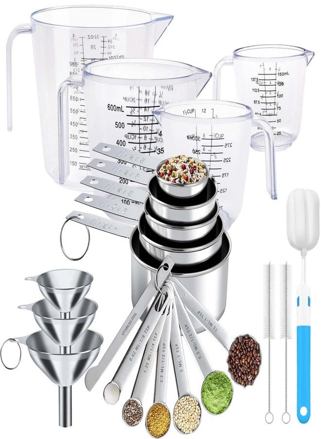 ATPWONZ Measuring Cups and Spoons Set 22 Piece, 11 Stainless Steel Nesting Measuring Spoons and Cups with 4 Plastic Measuring Cup, 3 Funnel, 3 Brush, 1 Ruler, Measuring Cup Set for Kitchen Baking Liquid Dry - Image 1