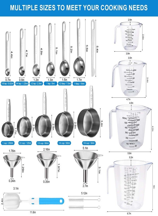 ATPWONZ Measuring Cups and Spoons Set 22 Piece, 11 Stainless Steel Nesting Measuring Spoons and Cups with 4 Plastic Measuring Cup, 3 Funnel, 3 Brush, 1 Ruler, Measuring Cup Set for Kitchen Baking Liquid Dry - Image 2