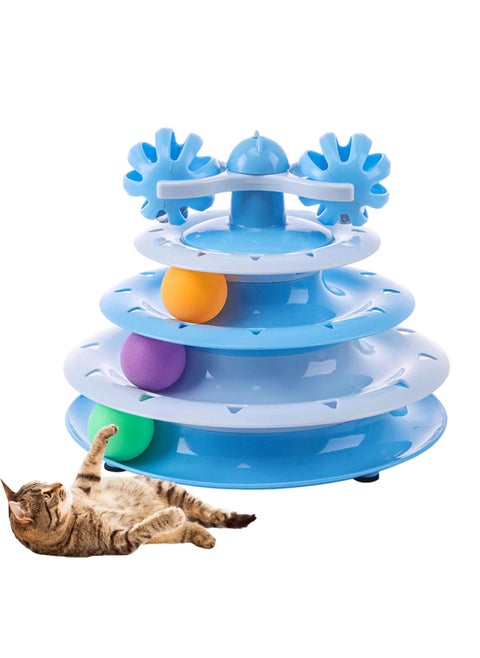 Cat Toy Roller 3-Level Turntable Pet Cat Toy Balls with Three Colorful Balls Cat Fun Toys Rotating Ball Kitten Toys Set Cat Scratching Board Pet Claw Grinding Supplies Interactive Cat Toys for Indoor