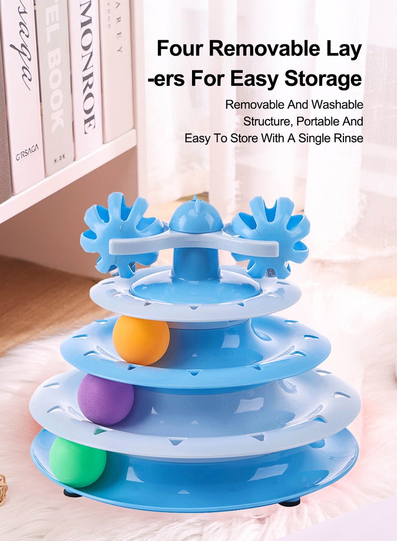 Cat Toy Roller 3-Level Turntable Pet Cat Toy Balls with Three Colorful Balls Cat Fun Toys Rotating Ball Kitten Toys Set Cat Scratching Board Pet Claw Grinding Supplies Interactive Cat Toys for Indoor