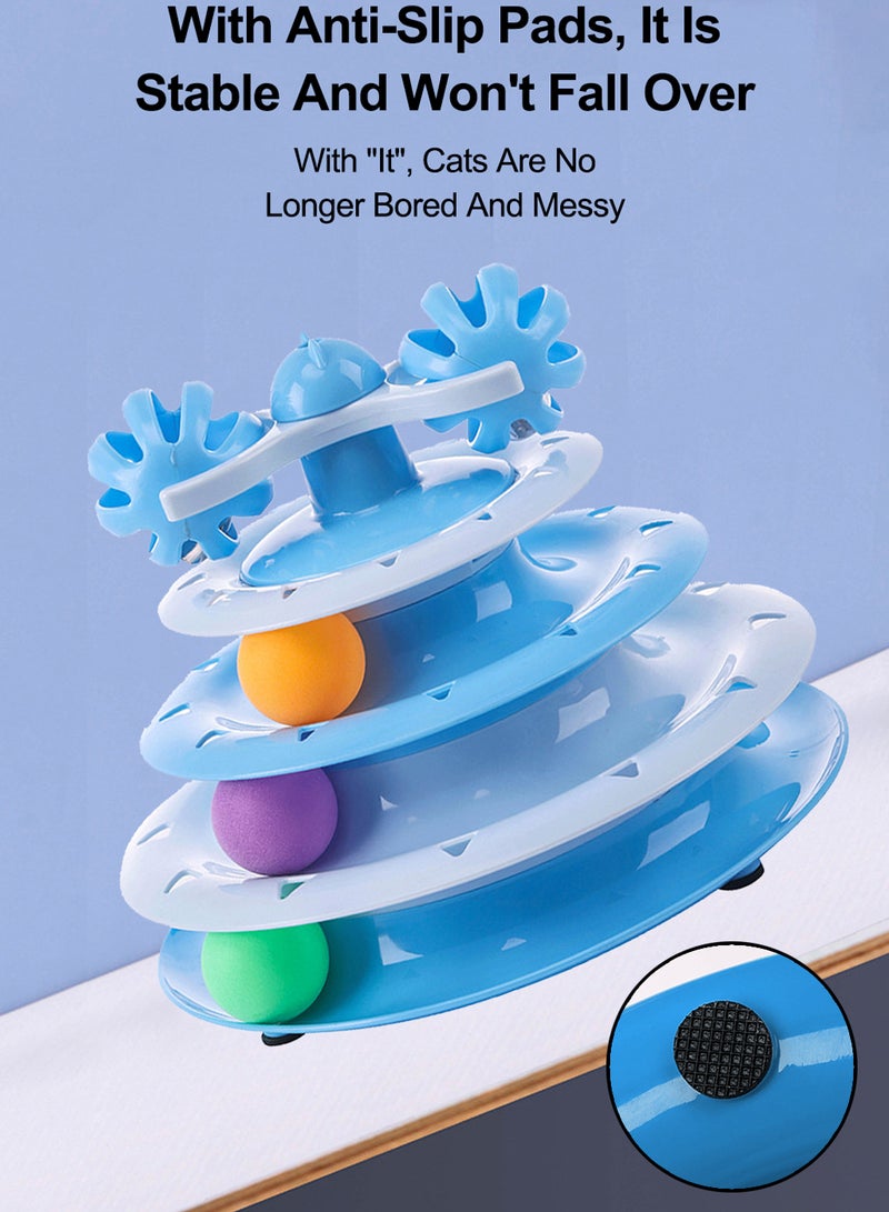 Cat Toy Roller 3-Level Turntable Pet Cat Toy Balls with Three Colorful Balls Cat Fun Toys Rotating Ball Kitten Toys Set Cat Scratching Board Pet Claw Grinding Supplies Interactive Cat Toys for Indoor