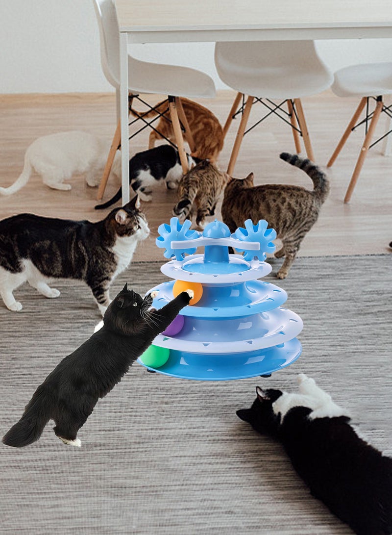 Cat Toy Roller 3-Level Turntable Pet Cat Toy Balls with Three Colorful Balls Cat Fun Toys Rotating Ball Kitten Toys Set Cat Scratching Board Pet Claw Grinding Supplies Interactive Cat Toys for Indoor
