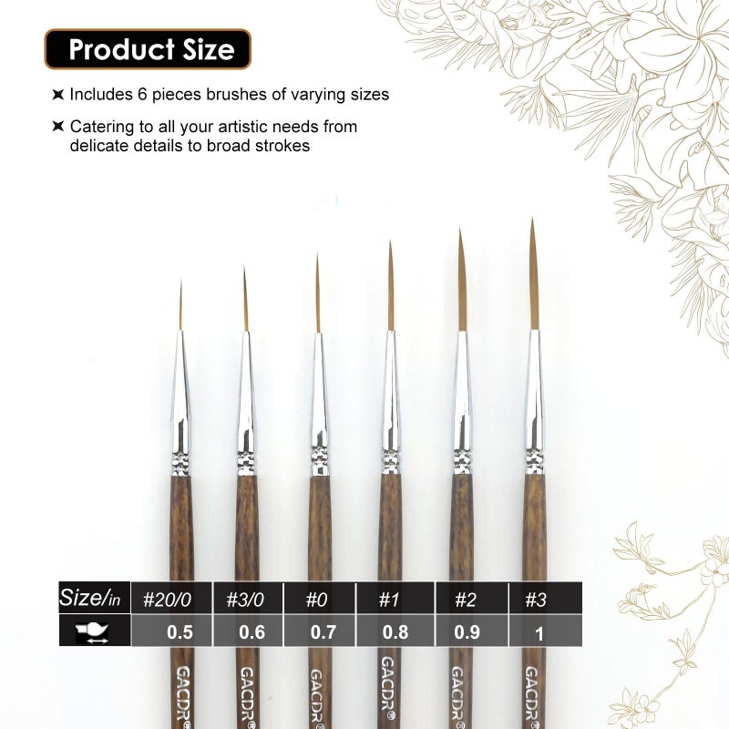 GACDR Rigger Liner Brushes, 6 Pcs Extra Long Fine Tip Paint Brush Set Script Pinstriping Scroll Outlining Brush for Watercolor Acrylic - Image 2