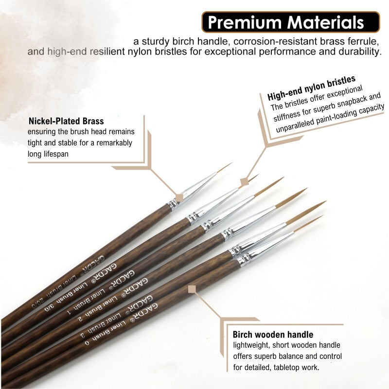 GACDR Rigger Liner Brushes, 6 Pcs Extra Long Fine Tip Paint Brush Set Script Pinstriping Scroll Outlining Brush for Watercolor Acrylic - Image 3