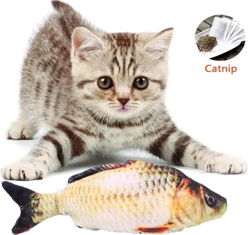 Tineke Plush Cat Toy with Fish Catnip Herb Rattle 1 Piece
