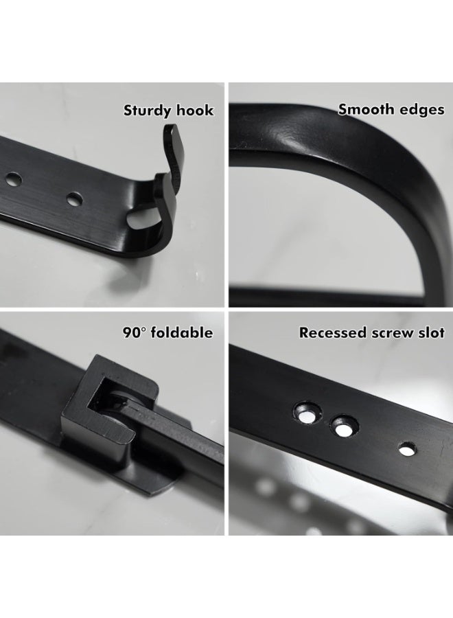 Beauenty Black Towel Rail for Bathroom, Self Adhesive Towel Holder with Shelf, 90° Foldable Towel Rack Wall Mounted, 2 Tier Towel Bar with Hooks No Drilling, Aluminum (58CM) - Image 5