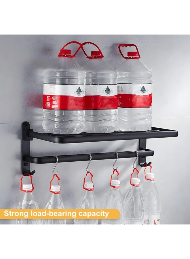 Beauenty Black Towel Rail for Bathroom, Self Adhesive Towel Holder with Shelf, 90° Foldable Towel Rack Wall Mounted, 2 Tier Towel Bar with Hooks No Drilling, Aluminum (58CM) - Image 2