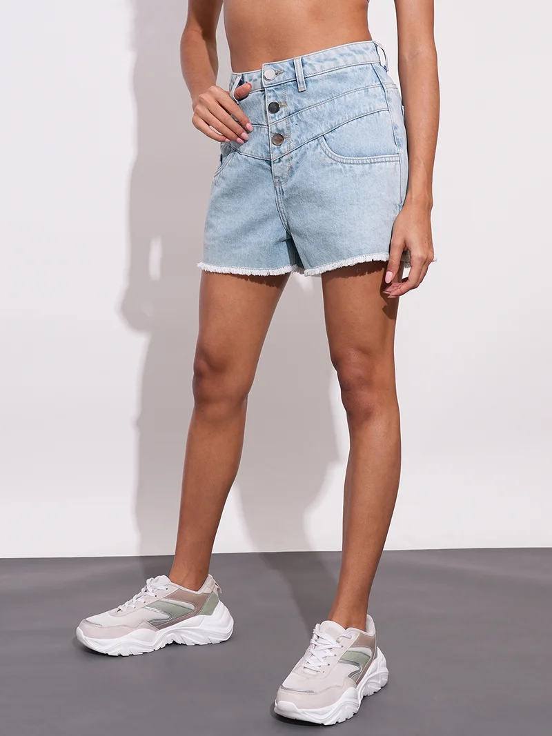 globus Women Mid-Rise Slim Fit Pure Cotton Denim Shorts