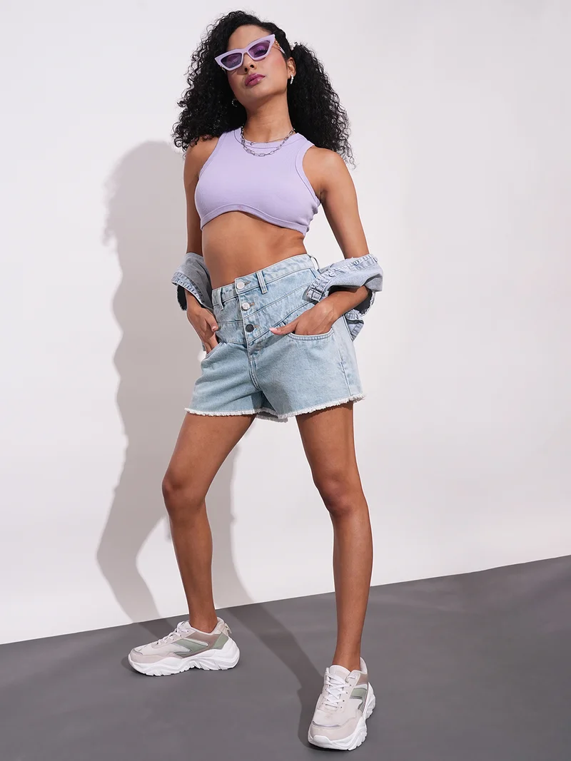 globus Globus Women Mid-Rise Slim Fit Pure Cotton Denim Shorts