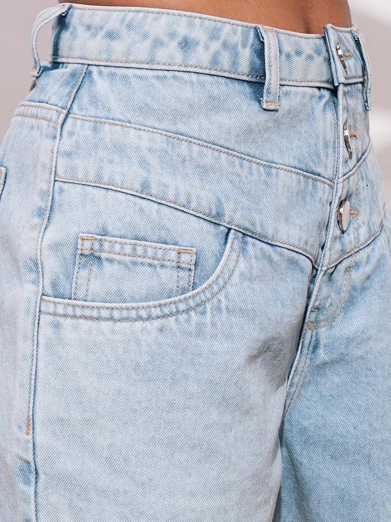 globus Women Mid-Rise Slim Fit Pure Cotton Denim Shorts