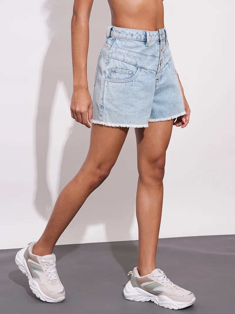 globus Women Mid-Rise Slim Fit Pure Cotton Denim Shorts