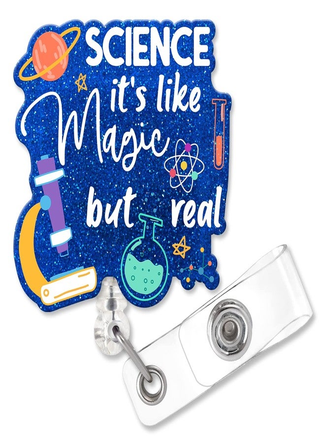 ZBBFSCSB Science It's Like Magic But Real Fun Shaped Badge Reel Holder with Metal Shark Clip, Office Hospital Lab Work ID Tag, Badge Gift for Lab Researcher Pharmacy Doctor Nurse Colleague Teacher - Image 1