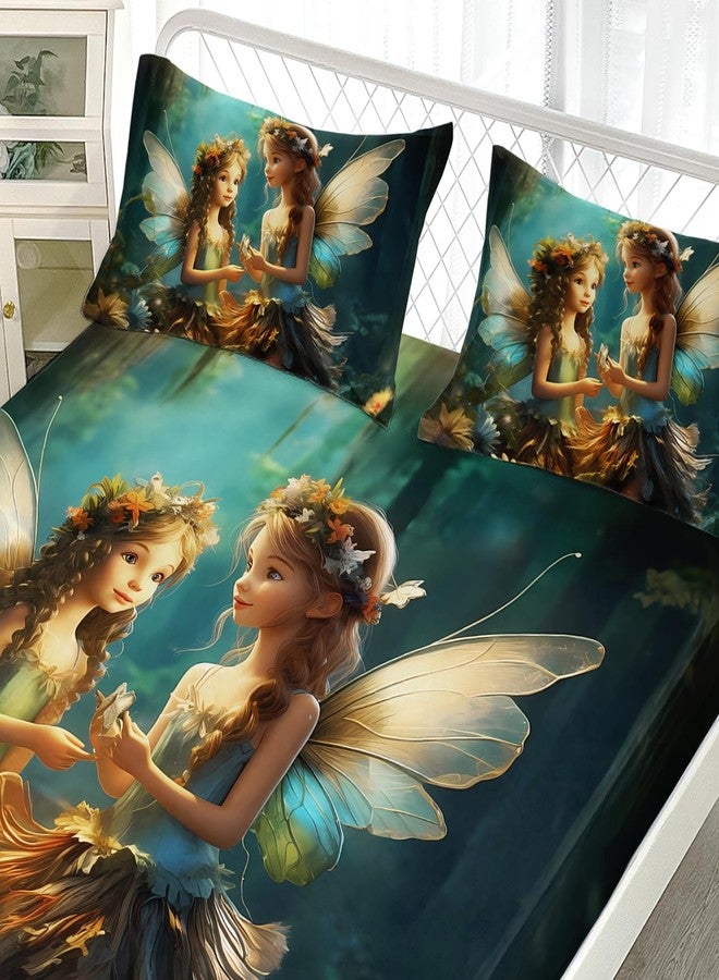 AILONEN Fairy with Butterfly Wings Fitted Sheet Twin Size, Magical Little Fairy in The Forest Bedding Sets for Kids Girls,Fairy Mom and Daughter Bed Sheets Set,1 Fitted Sheet + 2 Pillowcases,3 Pcs - Image 4