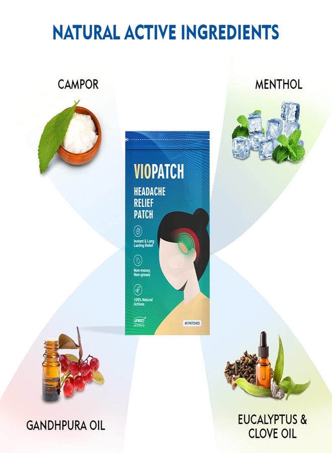 Viopatch Herbal Headache Relief Patches - 40 Patches | For Instant & Long Lasting Relief In Headache Pains | 100% Herbal Actives | Thin Discreet Portable Patches - Image 3