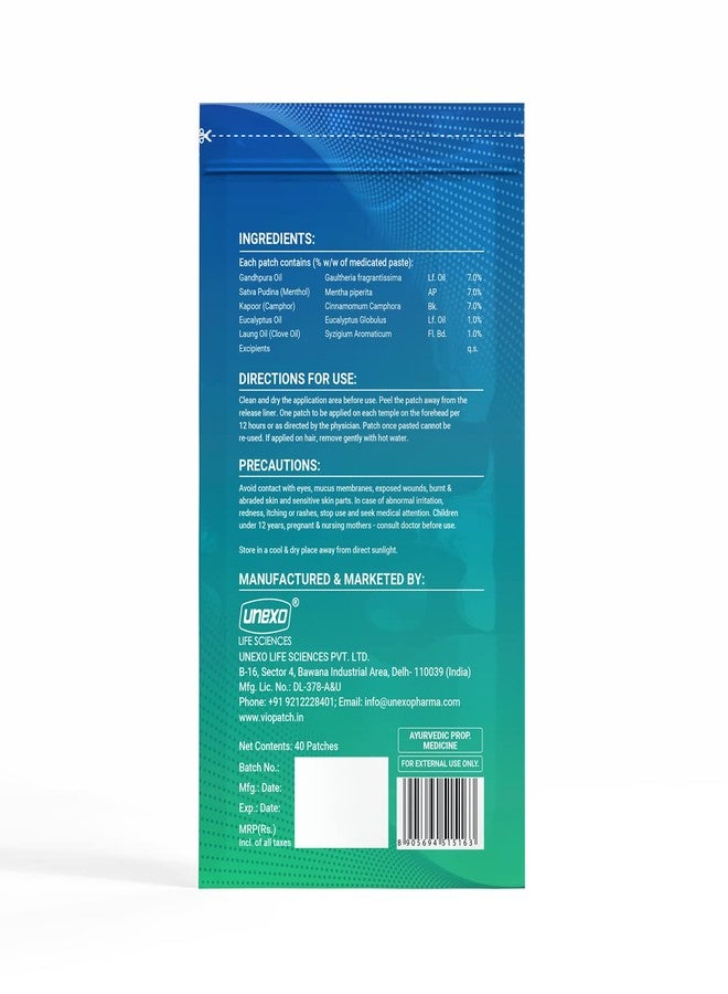 Viopatch Herbal Headache Relief Patches - 40 Patches | For Instant & Long Lasting Relief In Headache Pains | 100% Herbal Actives | Thin Discreet Portable Patches - Image 2