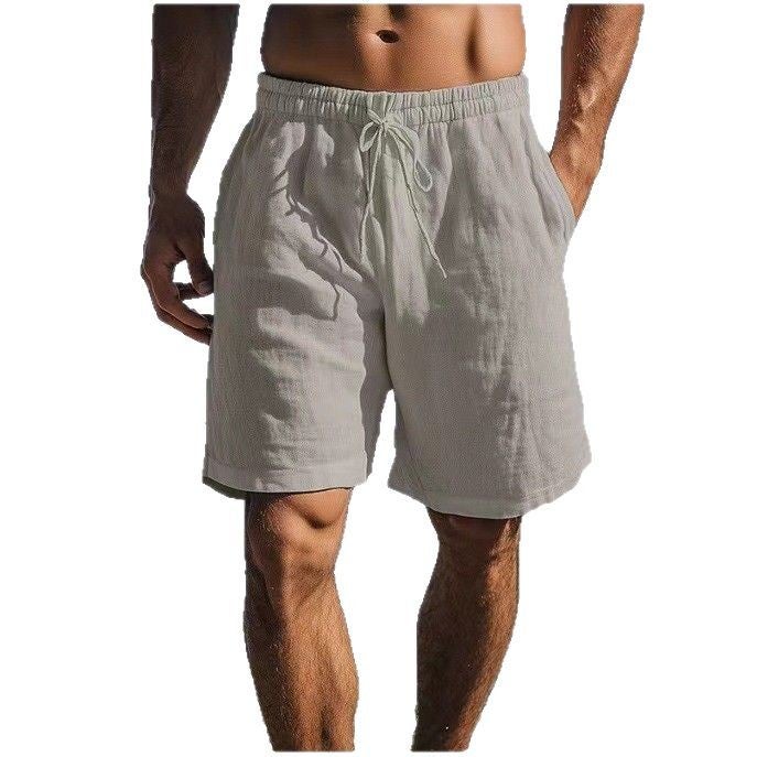 Summer Men'S Linen Shorts Lace-Up Elastic Waist Beach Pants Casual Sports Men'S Shorts - Image 5
