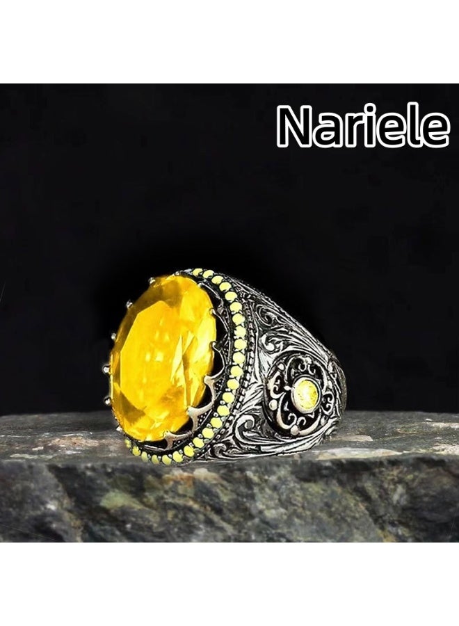 Nariele New Retro Men's Electroplated Dual Tone Inlaid Turquoise Ring