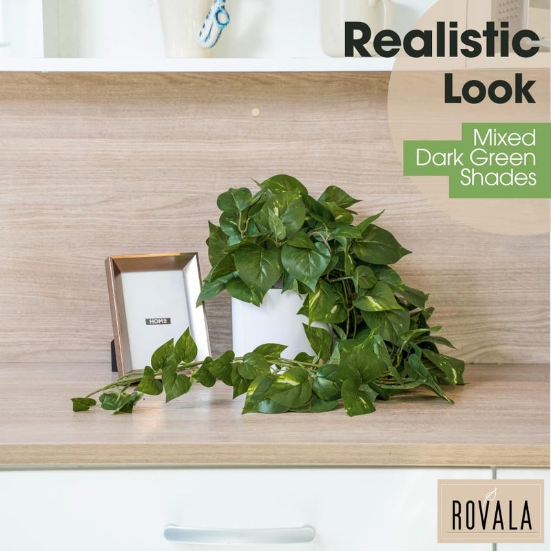MY ROVALA Silk Plants for Home Decor Indoor in Pot Realistic Artificial Plants Hanging Faux Plants Indoor Fake Potted Plants for Shelves Bedroom Bathroom Trailing Plant, Fake Pothos Ivy (Dark Green) - Image 3