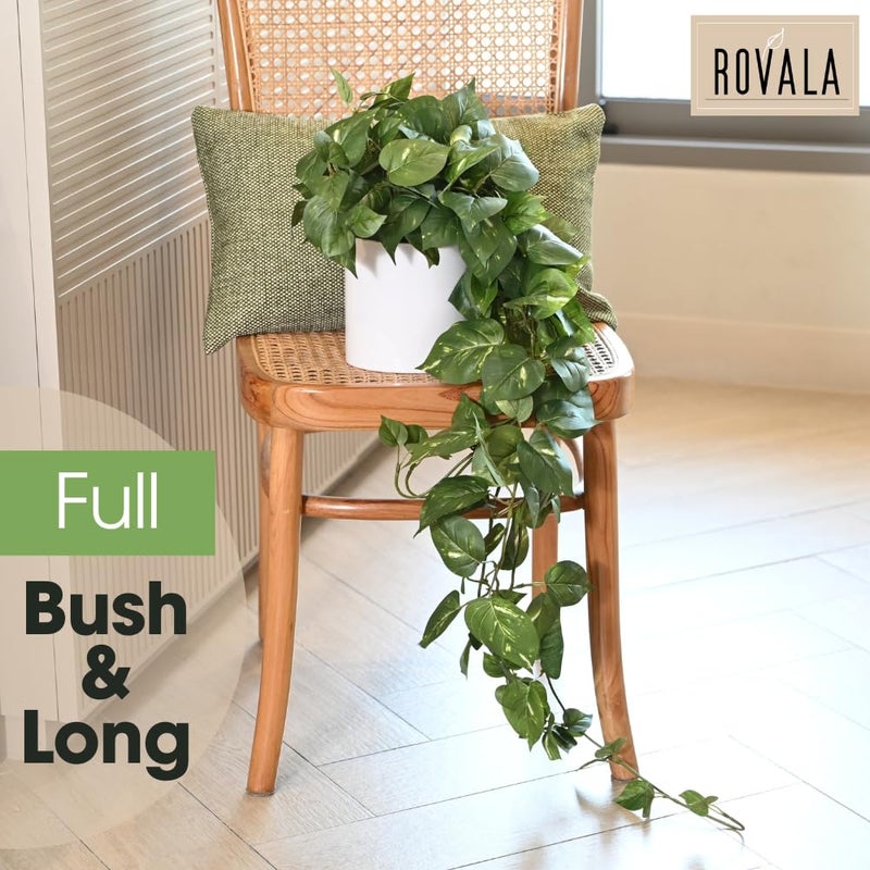 MY ROVALA Silk Plants for Home Decor Indoor in Pot Realistic Artificial Plants Hanging Faux Plants Indoor Fake Potted Plants for Shelves Bedroom Bathroom Trailing Plant, Fake Pothos Ivy (Dark Green) - Image 2