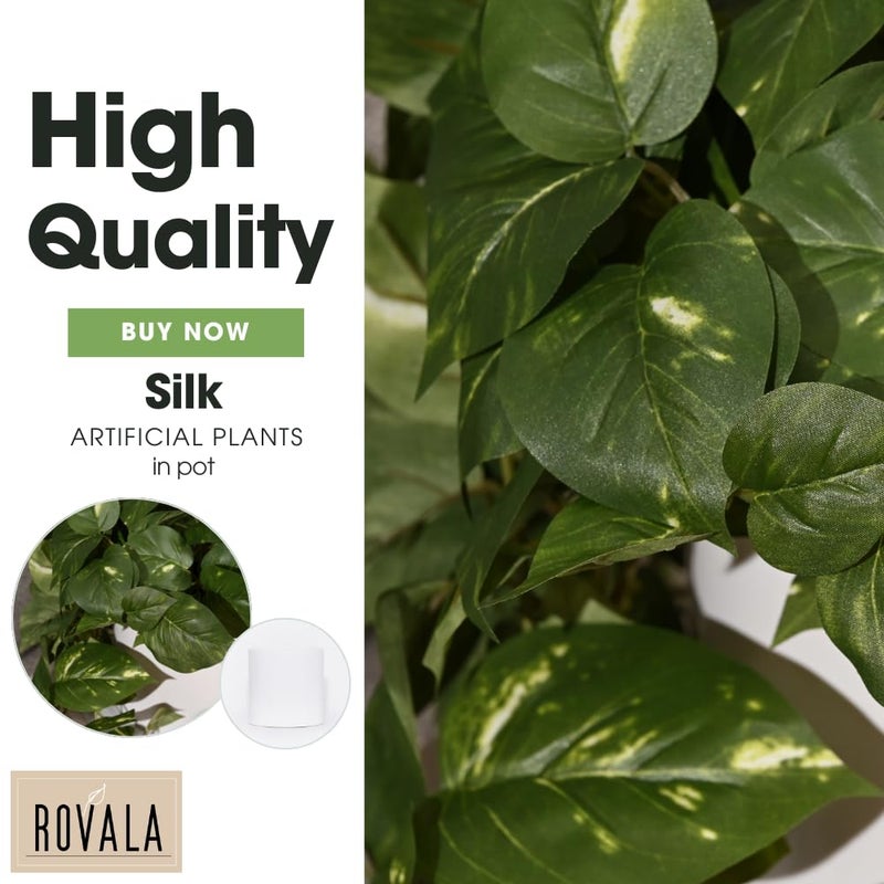 MY ROVALA Silk Plants for Home Decor Indoor in Pot Realistic Artificial Plants Hanging Faux Plants Indoor Fake Potted Plants for Shelves Bedroom Bathroom Trailing Plant, Fake Pothos Ivy (Dark Green) - Image 5