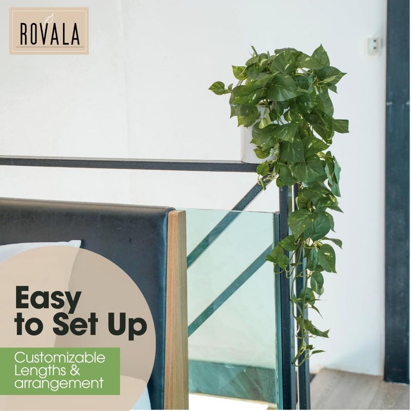 MY ROVALA Silk Plants for Home Decor Indoor in Pot Realistic Artificial Plants Hanging Faux Plants Indoor Fake Potted Plants for Shelves Bedroom Bathroom Trailing Plant, Fake Pothos Ivy (Dark Green) - Image 4