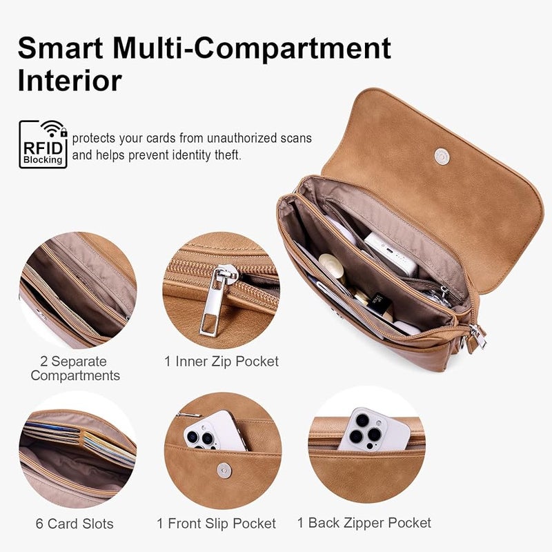 Lexiyat Crossbody Bags for Women Vegan Leather Travel Small Cell Phone Purse Rfid Shoulder Bag with 2 Straps - Image 4