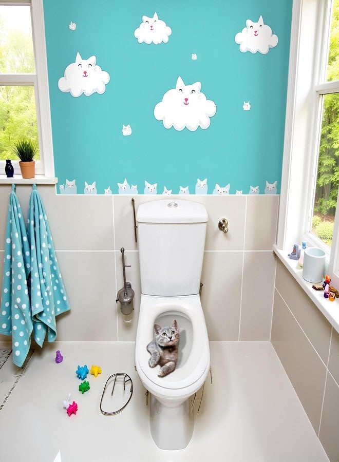SquarezhenBo Cartoon Toilet Seat Lid Sticker Cute Cat Waterproof Self-Adhesive Removable Toilet Lid Decal Bathroom Decoration Toilet Lid and Tank Covers Bathroom Accessories(30cm) - Image 2
