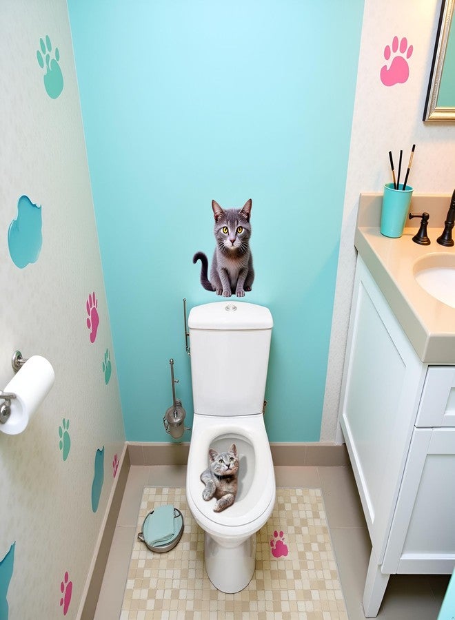 SquarezhenBo Cartoon Toilet Seat Lid Sticker Cute Cat Waterproof Self-Adhesive Removable Toilet Lid Decal Bathroom Decoration Toilet Lid and Tank Covers Bathroom Accessories(30cm) - Image 3