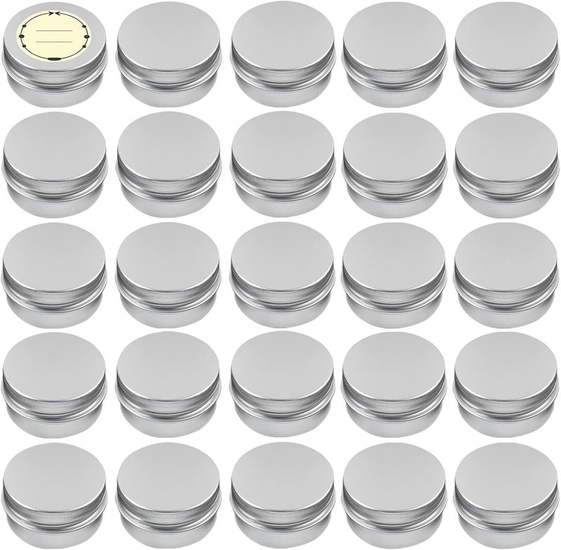 TUZAZO TUZAZO 24Pack 2 Oz Aluminum Tin Cans with Screw Lid and Labels, Refillable Travel Sized Cosmetic Containers Small Tins for Salves, Lotion Bars, Beard Balms, Candles