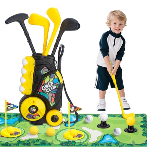 VROGTIK Toddler Golf Set with Cart 4 Upgraded Handle Clubs 472 Putting Mat 8 Balls Training Accessories for 3 4 5 Years Old Boys Girls - Image 1