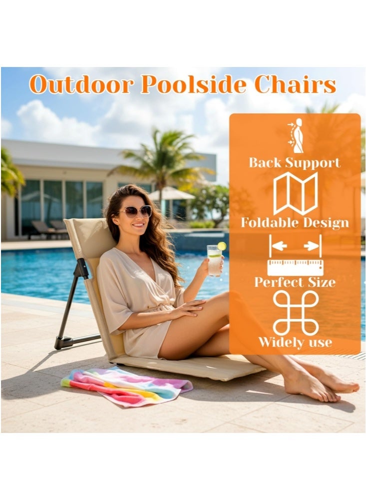 GGEROU 2 Pieces Portable Folding Chair Beach Lounger Outdoors Lounger Park Beach Chair Portable Folding Beach Lounge Chair for Adults with Adjustable Backrest Beige - Image 4