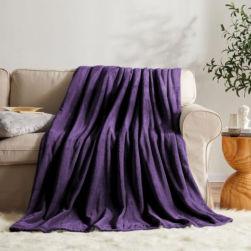 KMUSET Super Soft Throw Blanket Premium Silky Flannel Fleece Twin Size Purple Microfiber Lightweight Blanket All Season Use, 60X80 inches - Image 3