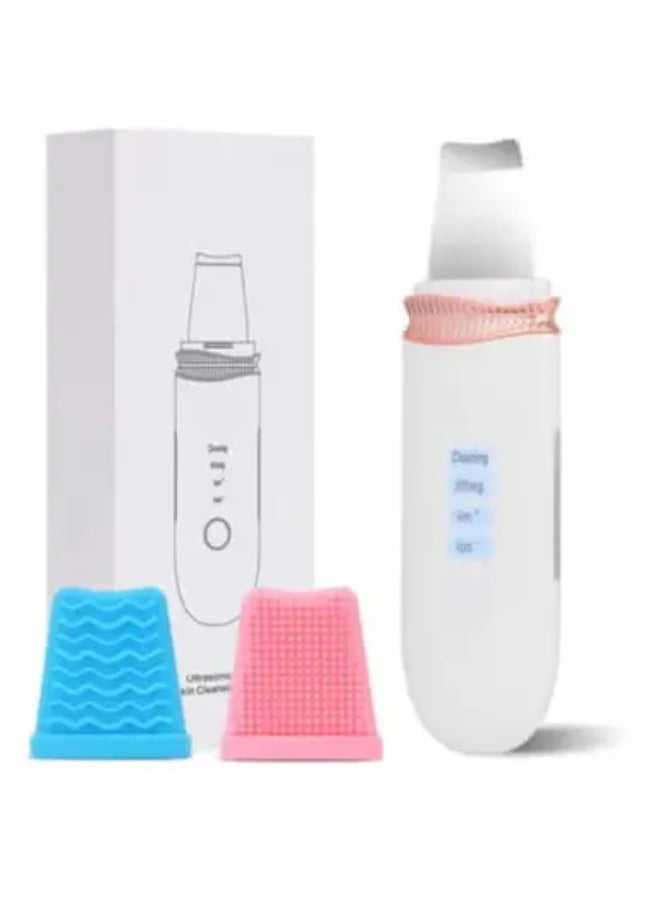 جهاز تقشير وتنظيف البشرة بالألتراسونيك، ملعقة جلدية لإزالة الرؤوس السوداء وتنظيف المسام، أداة شد الوجه واستخراج الكوميدون مع غطاءين سيليكون