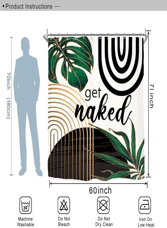 Miyotaa Emerald Green Abstract Shower Curtain Set 60Wx71H Inches Get Naked Minimalist Aesthetic Modern Contemporary Plant Polyester Waterproof Cloth Bathroom Curtain with 12 Hooks - Image 3