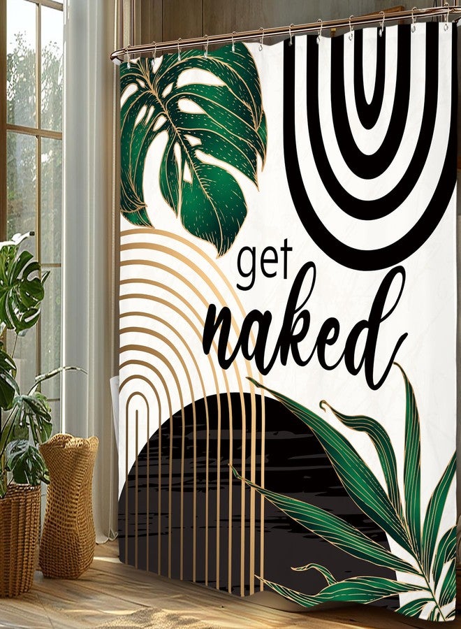 Miyotaa Emerald Green Abstract Shower Curtain Set 60Wx71H Inches Get Naked Minimalist Aesthetic Modern Contemporary Plant Polyester Waterproof Cloth Bathroom Curtain with 12 Hooks - Image 5