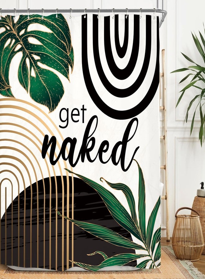 Miyotaa Emerald Green Abstract Shower Curtain Set 60Wx71H Inches Get Naked Minimalist Aesthetic Modern Contemporary Plant Polyester Waterproof Cloth Bathroom Curtain with 12 Hooks - Image 2