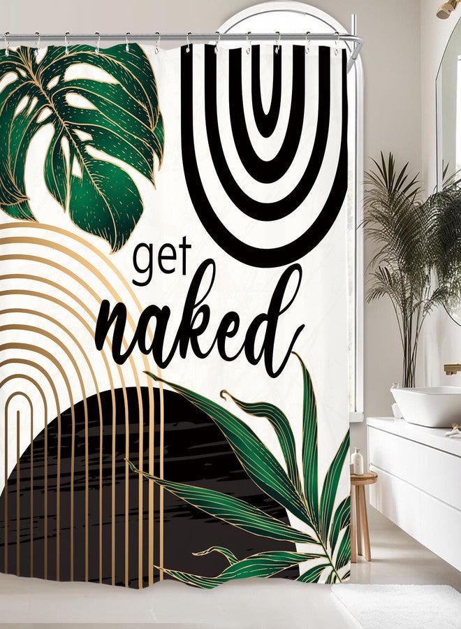 Miyotaa Emerald Green Abstract Shower Curtain Set 60Wx71H Inches Get Naked Minimalist Aesthetic Modern Contemporary Plant Polyester Waterproof Cloth Bathroom Curtain with 12 Hooks - Image 4