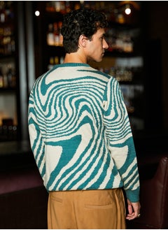 Campus Sutra Men's Emerald Green & Saltbox Beige Fluid Pullover Sweater  - Image 4