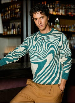 Campus Sutra Men's Emerald Green & Saltbox Beige Fluid Pullover Sweater  - Image 3