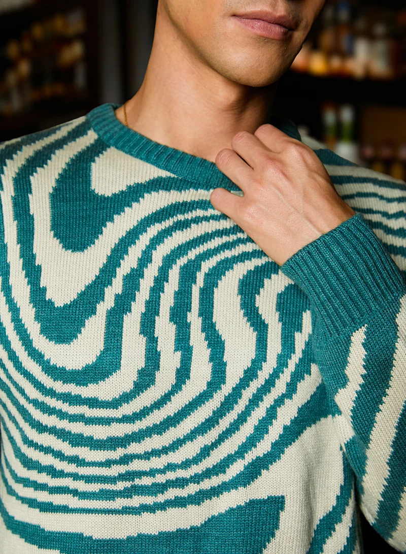كامبوس سوترا Men's Emerald Green & Saltbox Beige Fluid Pullover Sweater