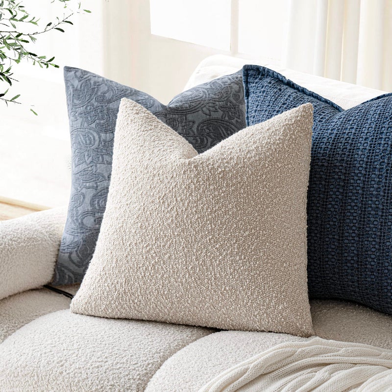 Foindtower Pack of 2 Textured Boucle Throw Pillow Covers Accent Solid Pillow Cases Cozy Soft Decorative Couch Cushion Case for Chair Sofa Bedroom Living Room Home Decor, 18 x 18 Inch,Neutral Ivory - Image 5