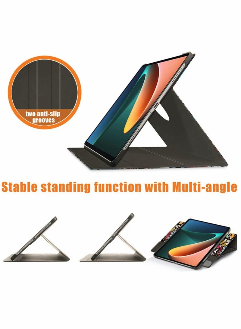 SYOSI Case for Xiaomi Mi Pad 5 case Pro Elastic Strap Pen Holder Stand Auto Sleep Wake Up Function Cover PU Leather Tablet Cases Graffiti  - Image 3