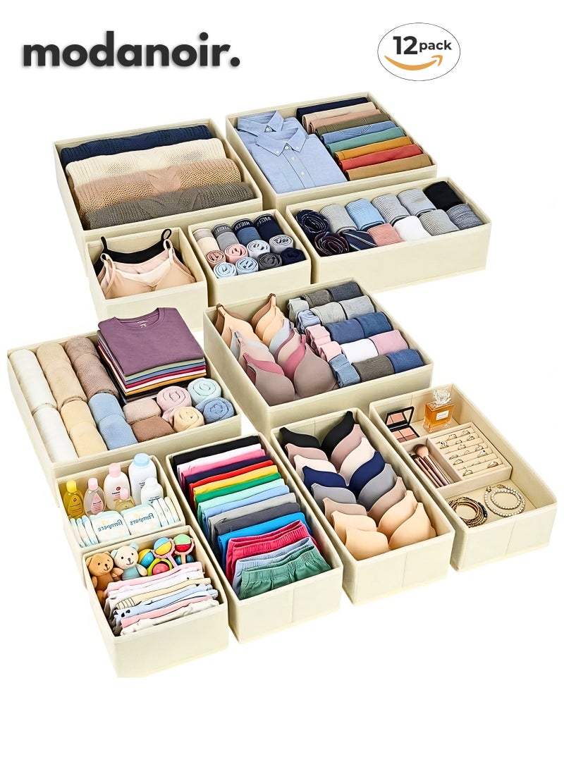 MODANOIR 12PCS Drawer Organiser Foldable Wardrobe Set, Clothes Organizer for Underwear, Socks, Baby Clothes Foldable Closet Durable Non-Woven Fabric Storage Box Organizer & Closet Organizer Cabinet for Clothes - Image 1