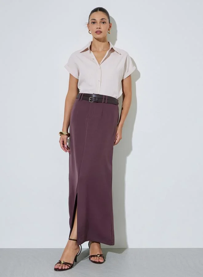 ستايلي Purple Pencil Maxi Skirt with Front Slit
