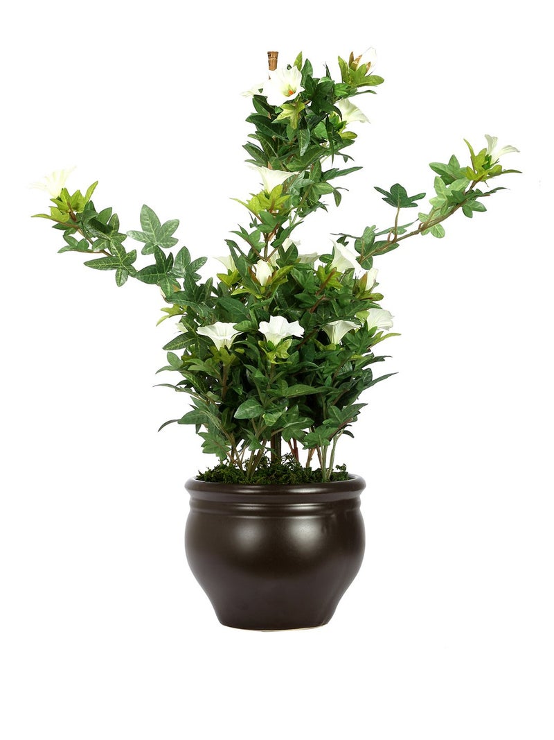 Fourwalls Premium Range Artificial Morning Glory Plant with Stylish Ceramic Vase (50 cm Tall, White) - Image 3
