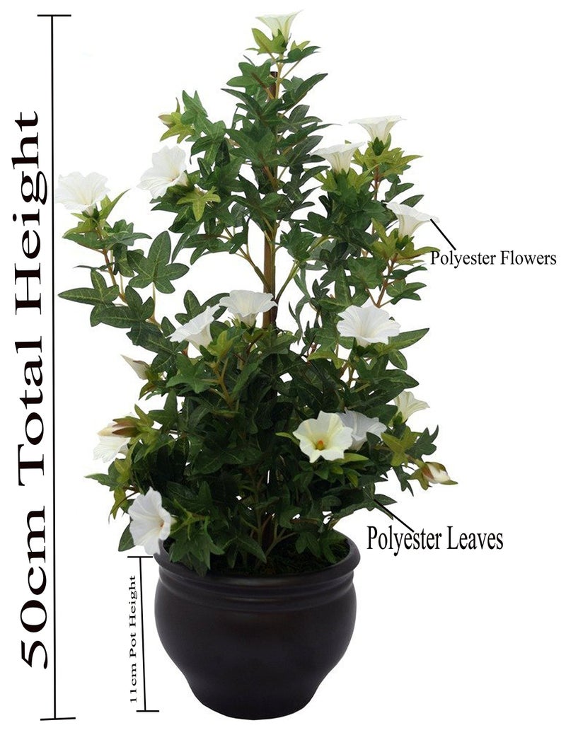Fourwalls Premium Range Artificial Morning Glory Plant with Stylish Ceramic Vase (50 cm Tall, White) - Image 2