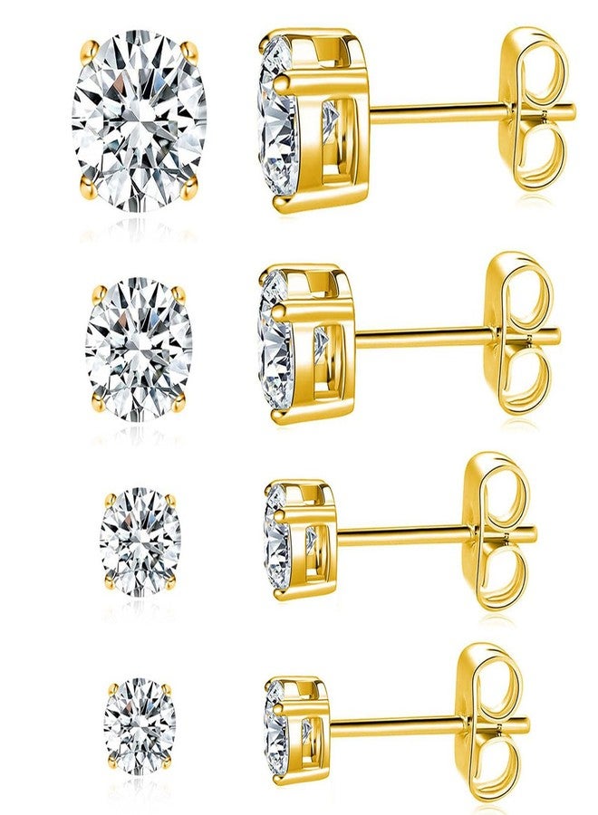 MDFUN Titanium Stud Earrings Set Hypoallergenic Cubic Zirconia Round CZ Surgical Stainless Steel 4 Prong Stud Earring for Women and Men Pack of 4 (3-6mm-4 Pairs-Yellow Gold) - Image 1