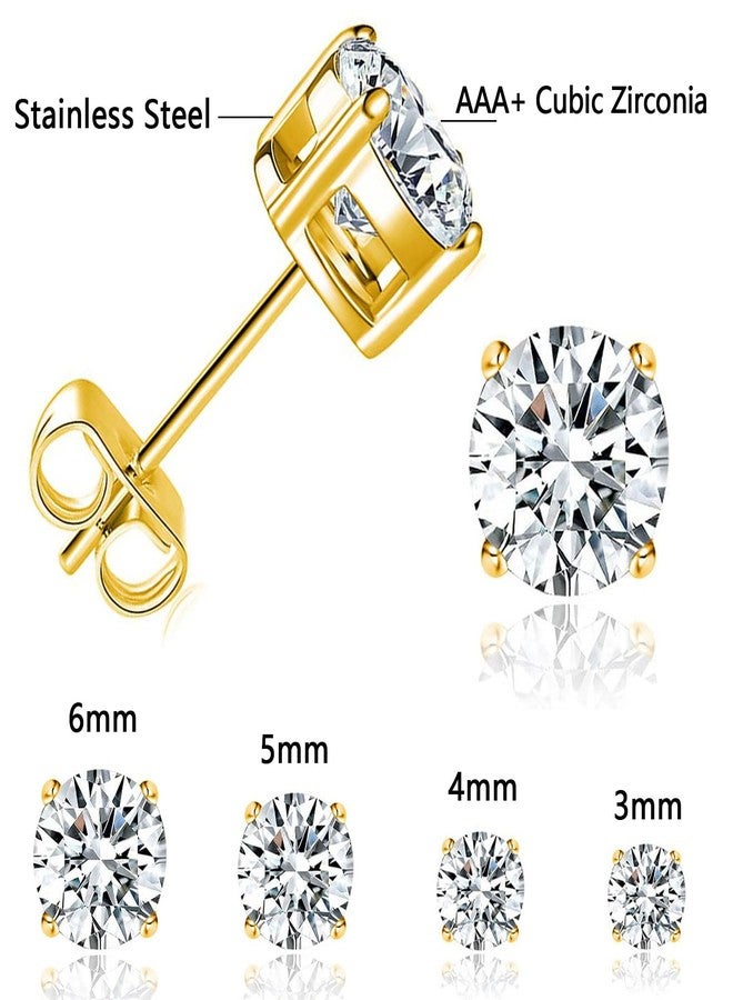 MDFUN Titanium Stud Earrings Set Hypoallergenic Cubic Zirconia Round CZ Surgical Stainless Steel 4 Prong Stud Earring for Women and Men Pack of 4 (3-6mm-4 Pairs-Yellow Gold) - Image 4